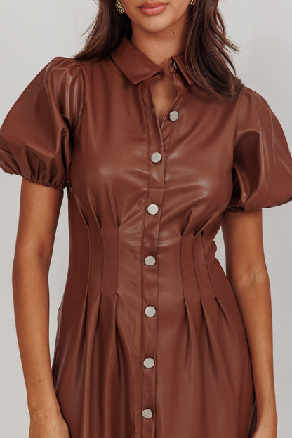 Zurich A-line Puff Sleeve Midi Dress Chocolate