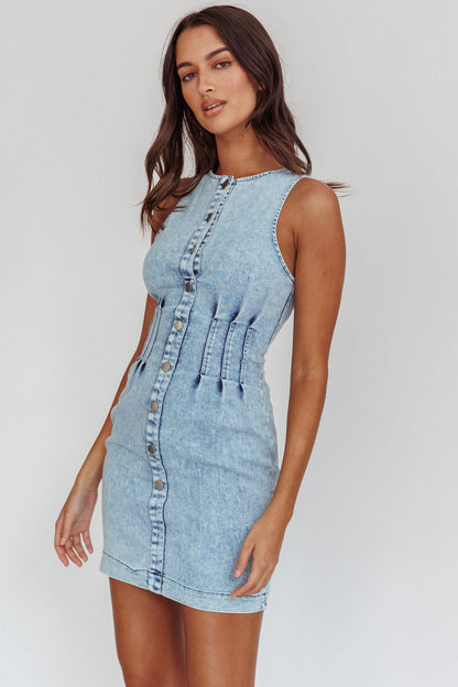 Zurich Sleeveless Mini Dress Light Denim Blue