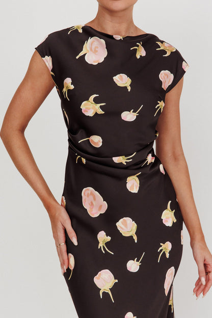 Loveland Floral Print Cowl Back Maxi Dress Oyster