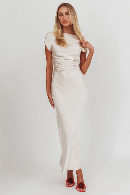 Loveland Cap Sleeve Cowl Back Midi Dress Champagne