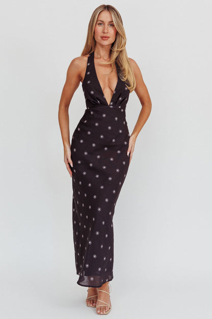 Of Your Dreams Plunging Halter Dress Black