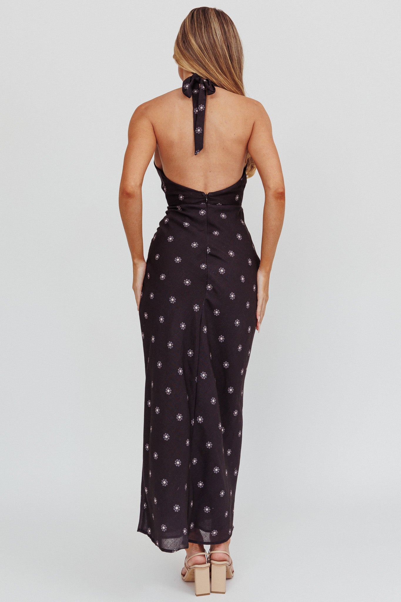 Of Your Dreams Plunging Halter Dress Black
