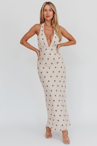 Of Your Dreams Plunging Halter Dress Oat