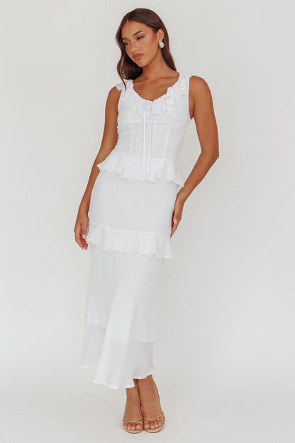 Arrabel Ruffle Trim Bust Tie Maxi Dress White