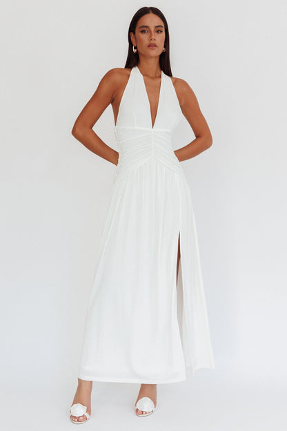 Italia Azure Gathered Waist Maxi Dress White
