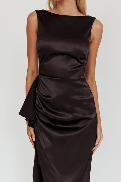 Kamillia Boat Neck Split Maxi Dress Black