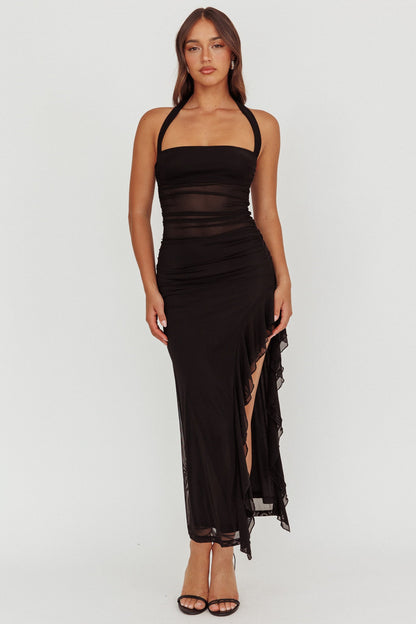 Lorely Halterneck Mesh Maxi Dress Black