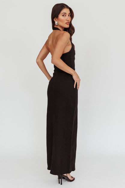 Renita Halterneck Button Maxi Dress Black