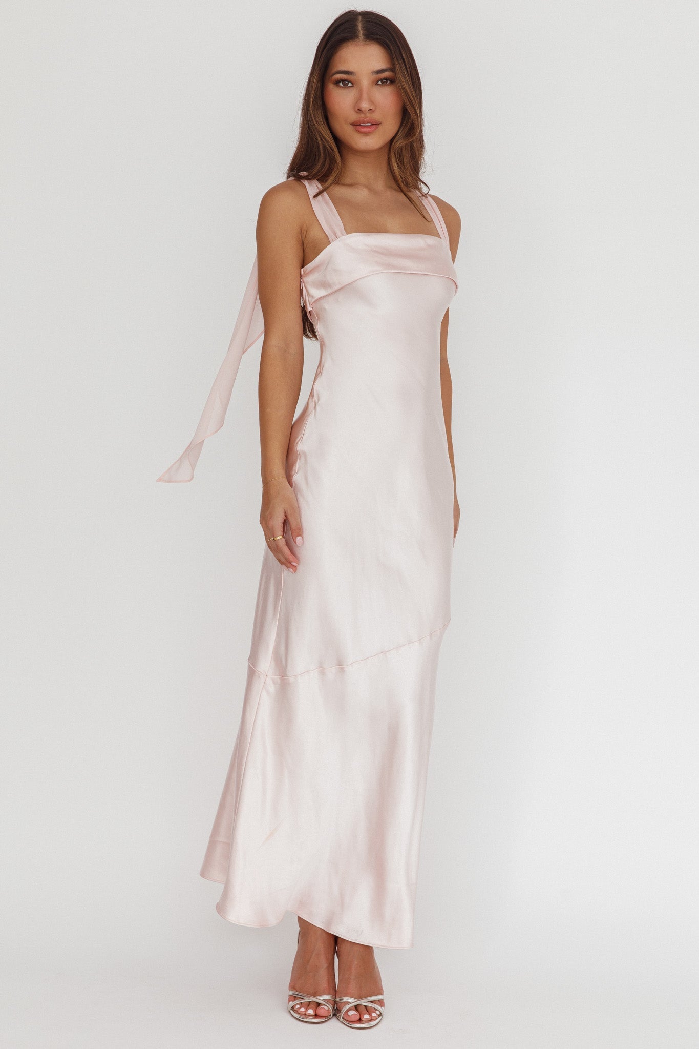 Carmel Shoulder Sash Midi Dress Blush