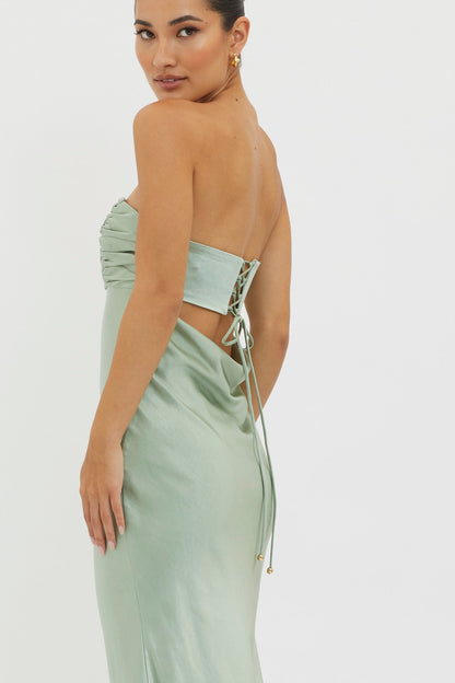 Moon Song Strapless Laced Back Dress Matcha