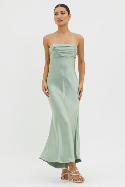 Moon Song Strapless Laced Back Dress Matcha