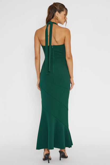 Fire Of Stars Halterneck Midi Dress Forest Green