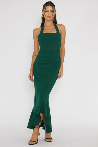 Fire Of Stars Halterneck Midi Dress Forest Green