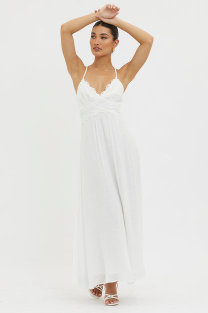 Slow It Down Lace Trim Maxi Dress White