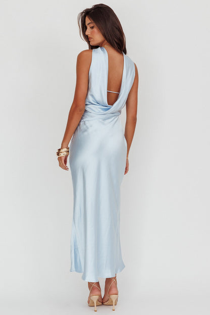 Damsel Reverse Halter Maxi Dress Baby Blue