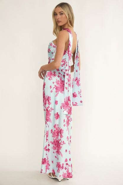 City Of Stars Strapless Scarf Maxi Dress Floral Ice Blue