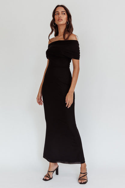 Aqaba Off-Shoulder Mesh Maxi Dress Black