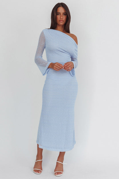 Alivya Asymmetric Neckline Knit Maxi Dress Blue