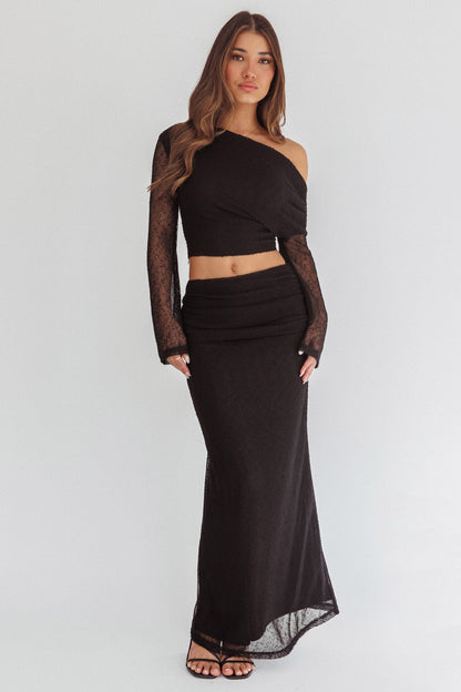 Alivya Ruched Side Maxi Skirt Black