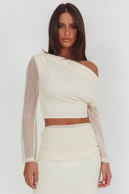 Alivya Asymmetric Shoulder Crop Top Butter