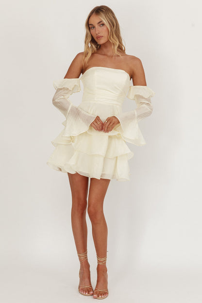Giavana Off-Shoulder Layered Mini Dress Cream