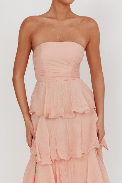 Giavana Strapless Layered Midi Dress Peach