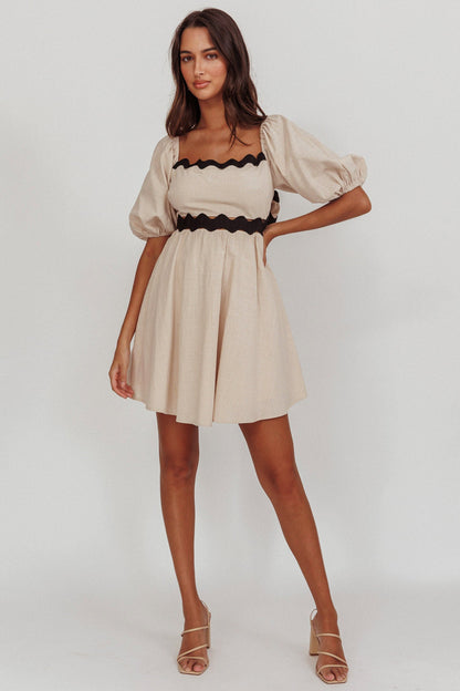 Akali Puff Sleeve A-line Mini Dress Oat