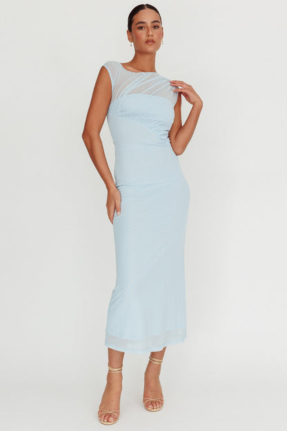 Passion Mesh Sleeveless Maxi Dress Blue