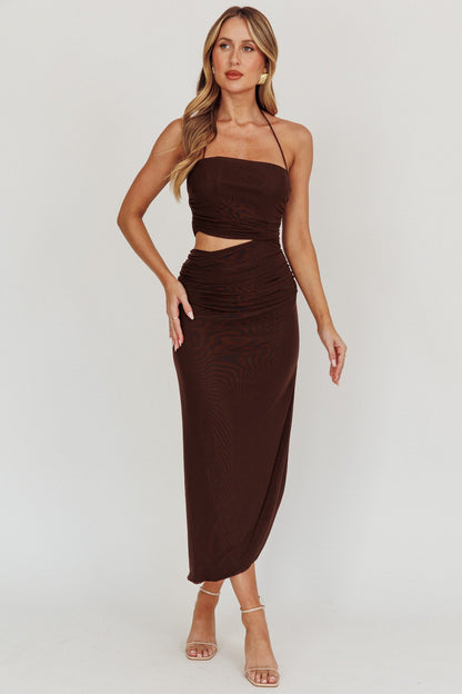Somebody Cut-Out Halter Neck Midi Dress Chocolate