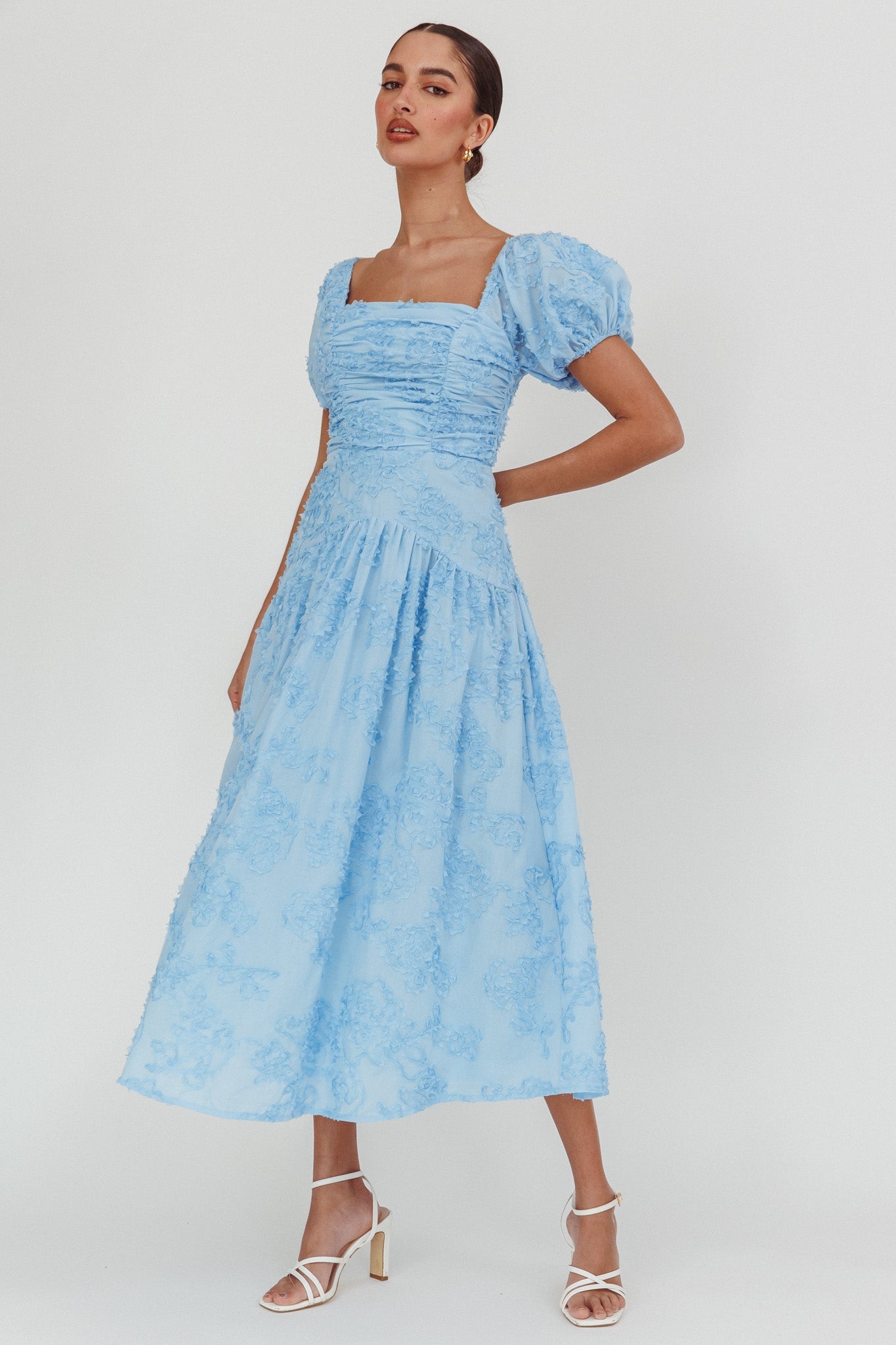 Telma Puff Sleeves Midi Dress Blue