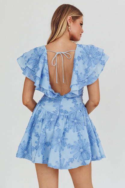Garden Of Eden Ruffle Mini Dress Blue