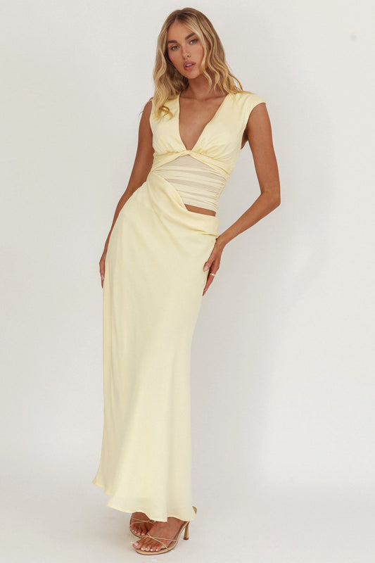 Sun Gaze Sheer Ruched Waist Maxi Dress Butter