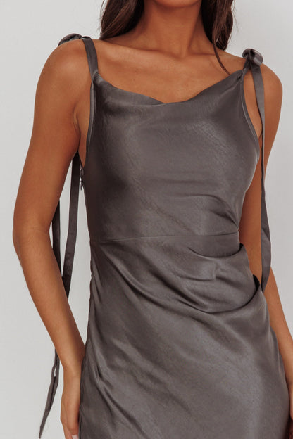 Glory Day Tied Shoulder Cowl Maxi Dress Charcoal