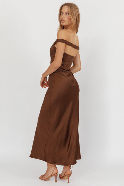 Cari Off-Shoulder Strap Maxi Dress Chocolate