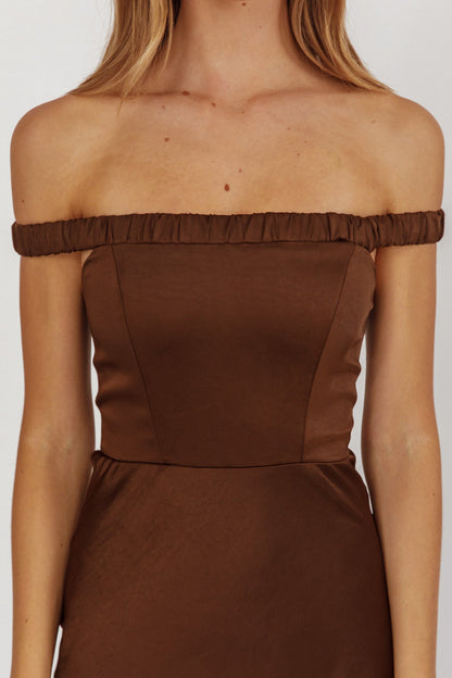 Cari Off-Shoulder Strap Maxi Dress Chocolate
