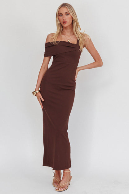 Saffra Asymmetric Shoulder Maxi Dress Chocolate