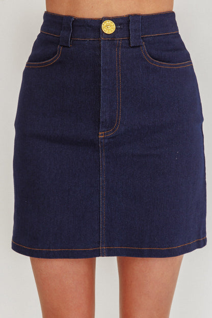 Over It Short Gold Button Mini Skirt Denim