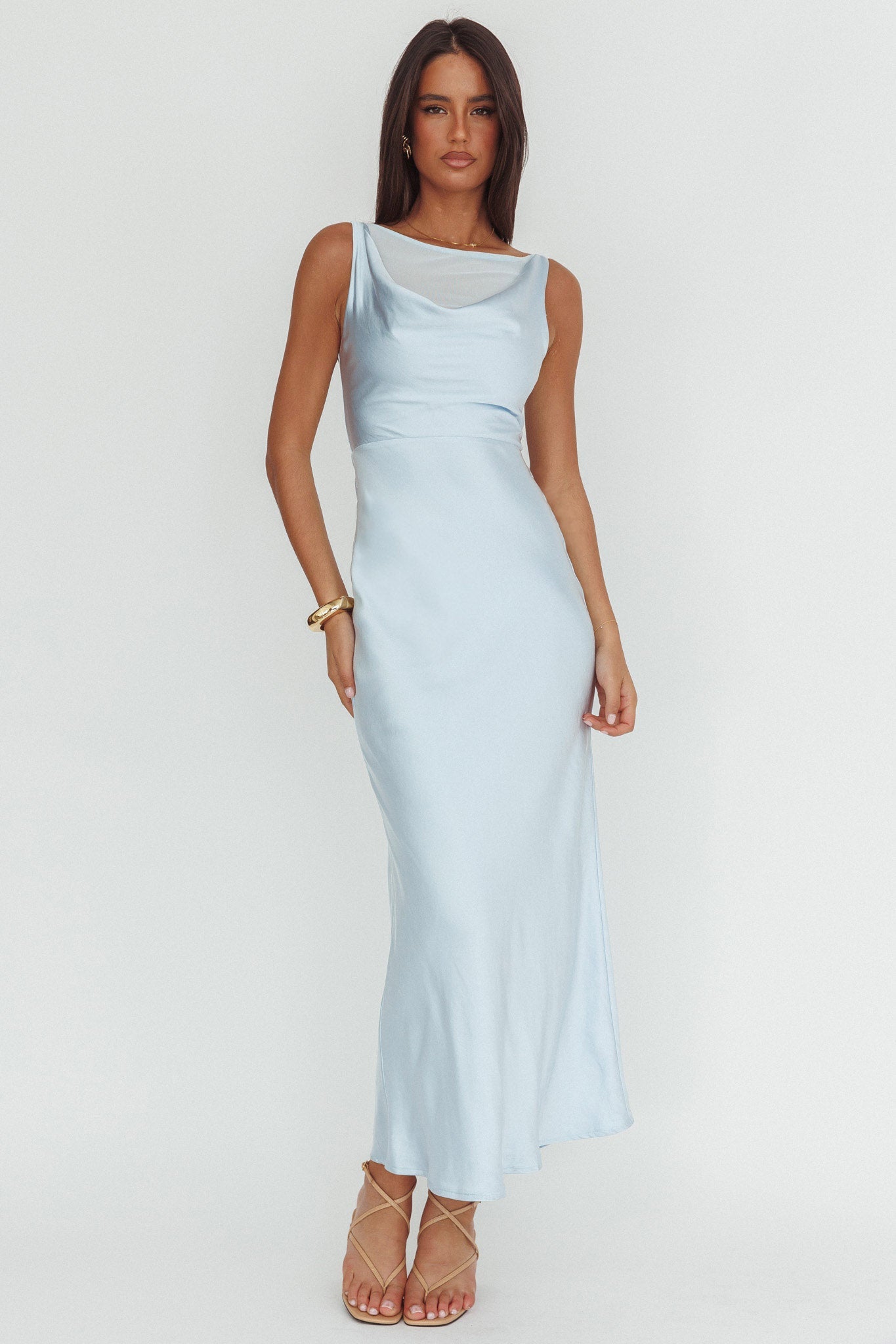 Venus Rising Sleeveless Cowl Neck Maxi Dress Blue