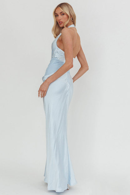 Zynthia Cowl Neck Ruched Waist Maxi Dress Ice Blue