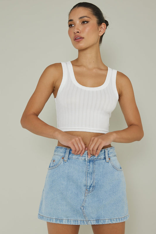 In Sync Scoop Neck Crop Top White