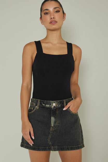 High Time Square Neckline Leotard Black