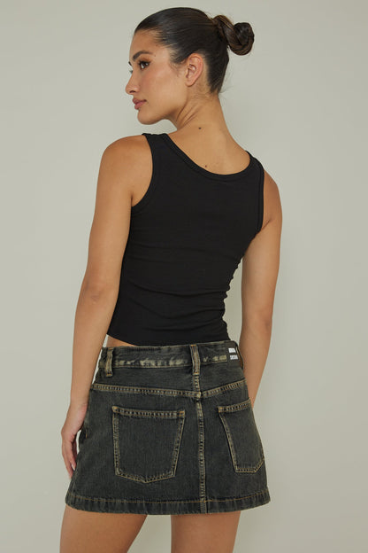 Recess Thick Strap Ribbed Top Black
