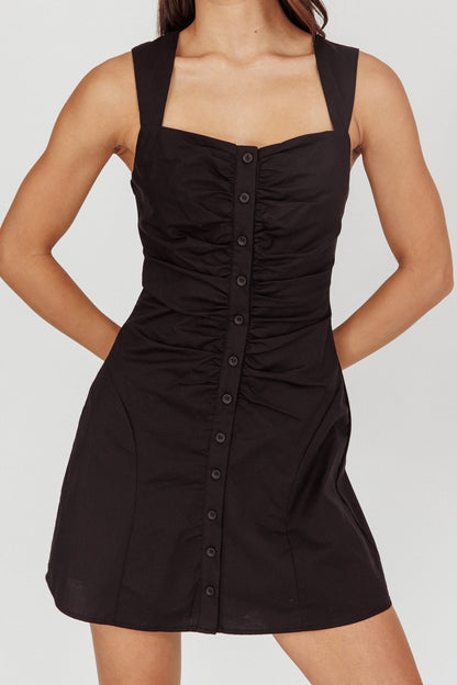 High Tide Buttoned Textured Mini Dress Black