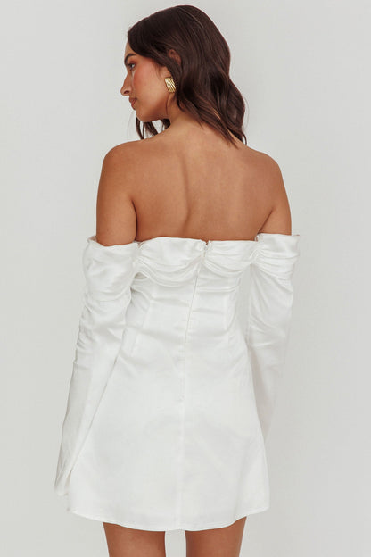 Lilith Off Shoulder Bow Mini Dress White