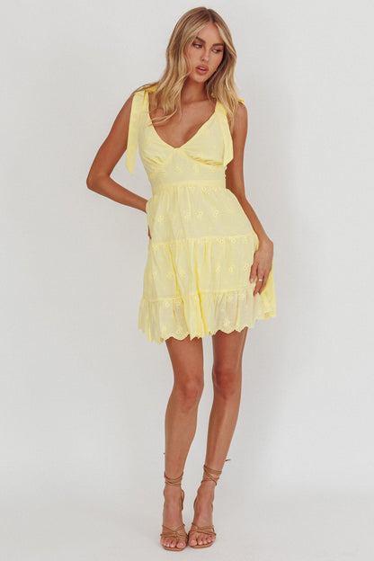 Ardent Tied Shoulder Mini Dress Lemon
