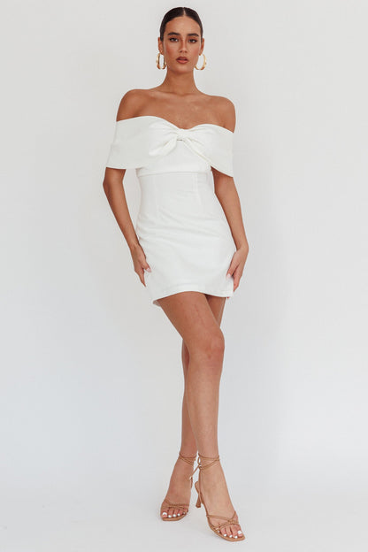 Sweet Caroline Off-Shoulder Bow Mini Dress White