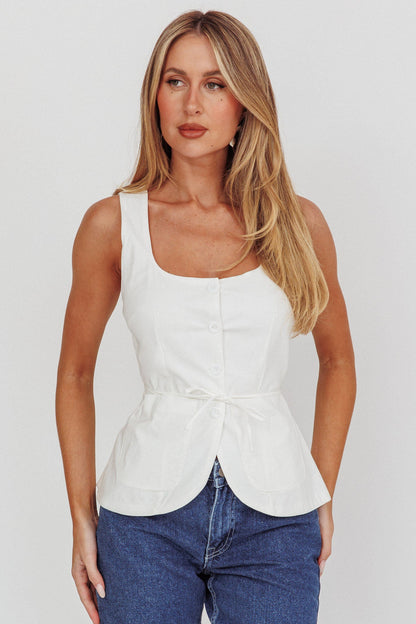 Ocean Waves Square Neck Top White
