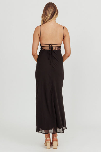 These Days Backless Lace Waist Maxi Dress Black