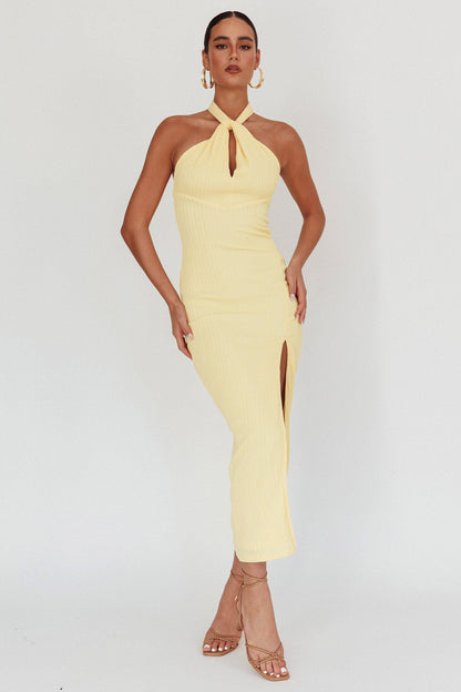 Oracle Halterneck Midi Dress Lemon
