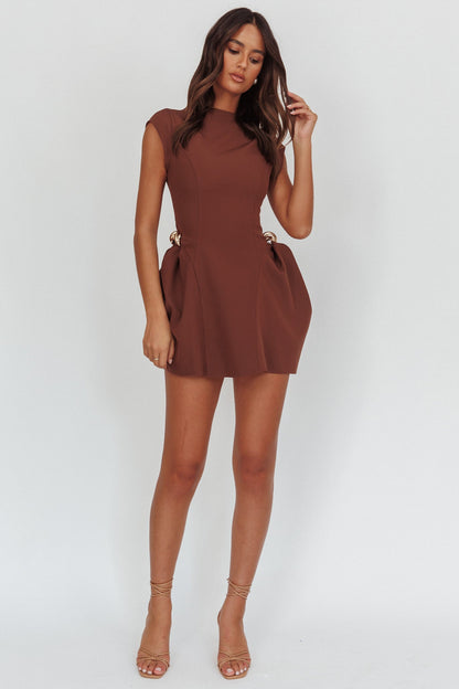 Girl Talks Cap Sleeve Puff Skirt Mini Dress Chocolate